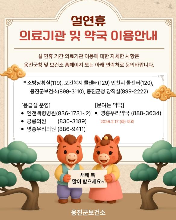 옹진군, 설 연휴 5일간 응급진료체계 가동