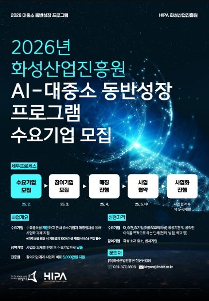 화성산업진흥원, ‘2026년 AI-대중소 동반성장 프로그램’ 수요기업 모집