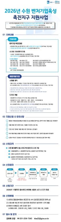 수원특례시, ‘2026년 수원 벤처기업육성촉진지구 활성사업’ 참여기업 모집