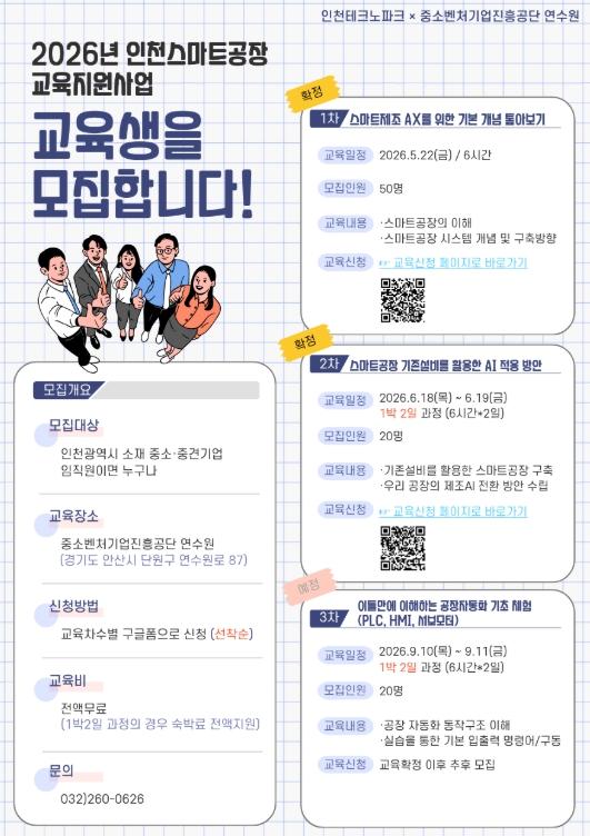인천TP, ‘2026년 인천스마트공장 교육지원사업’ 교육생 모집