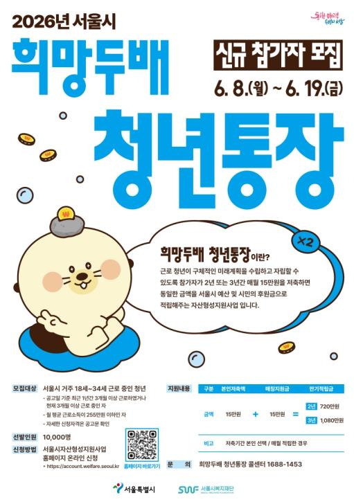 '청년의 시작에 희망을 두배로'… 은평구, '희망두배 청년통장·꿈나래통장' 참여자 모집 시작