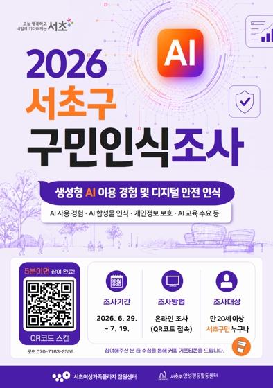 AI 시대, 서초구민의 생각을 묻습니다 서초구, AI 이용 경험‧디지털 안전 구민인식조사 시행