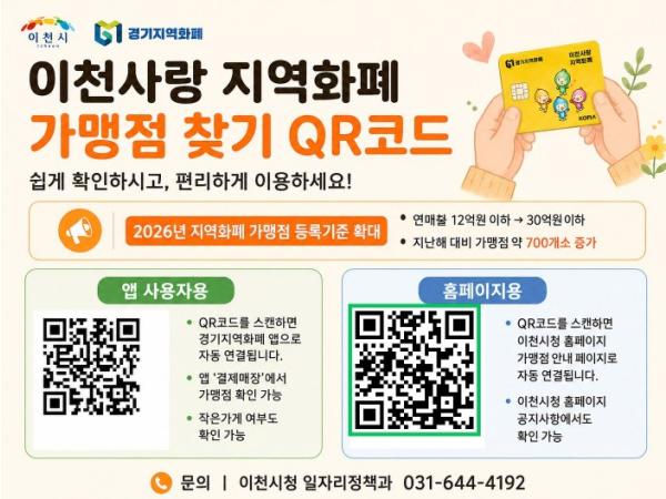 이천사랑 지역화폐, 어디에서 쓸까? 큐알(QR)코드로 빠르게 확인하세요
